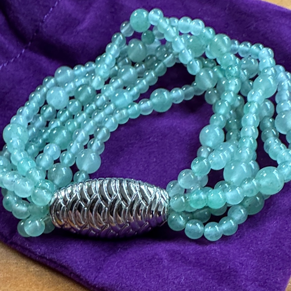 Shanghai Tang Silver and Aqua Beaded Bracelet